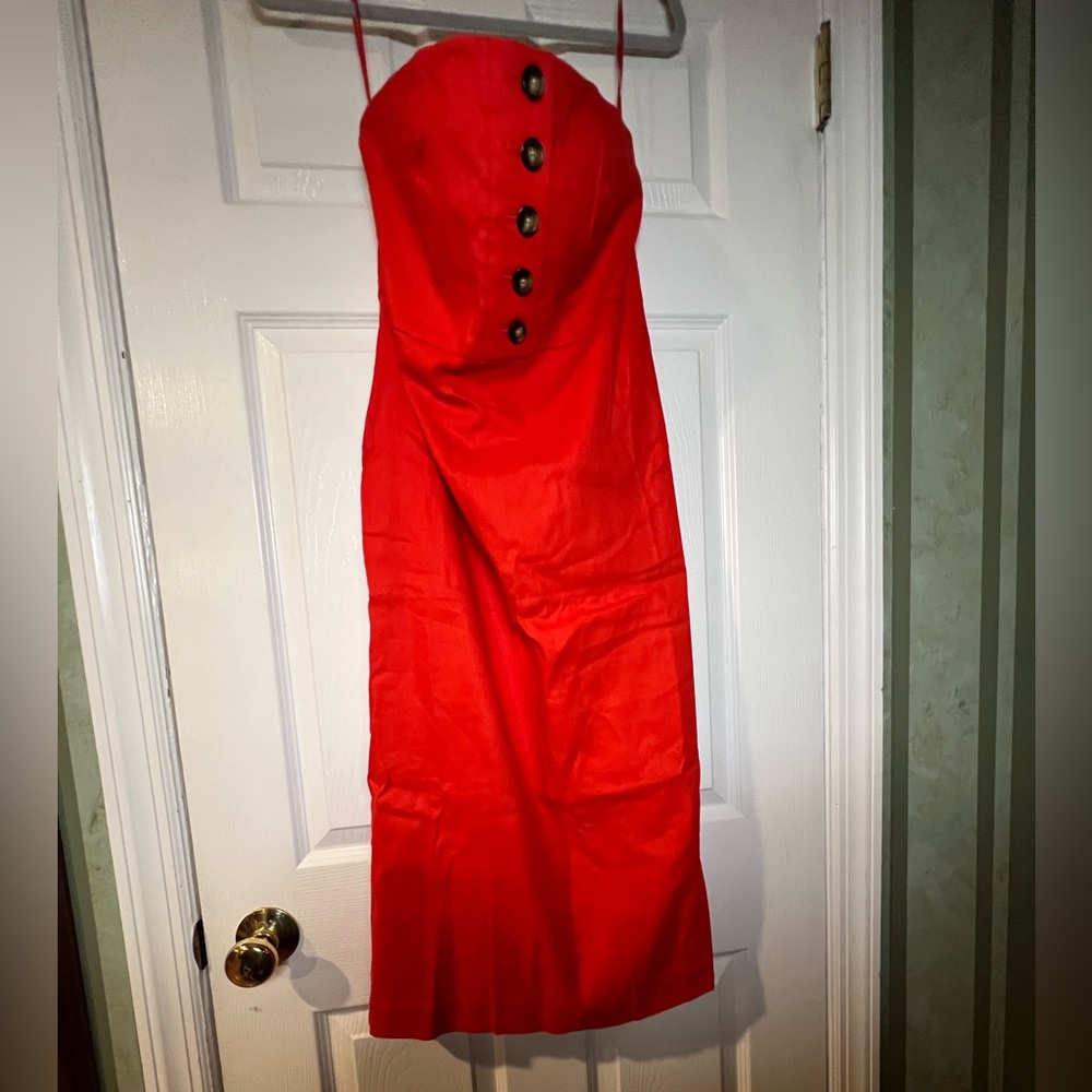 Ann Taylor Scarlet Strapless Dress with Button Accents